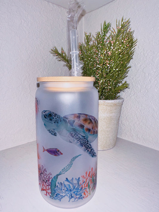 Sea turtle glass cup